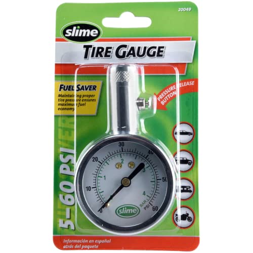 Slime 20491 Tire Pressure Gauge, Elite High Pressure Dial Gauge, Airlock Technology, Analog, (10-60 psi)