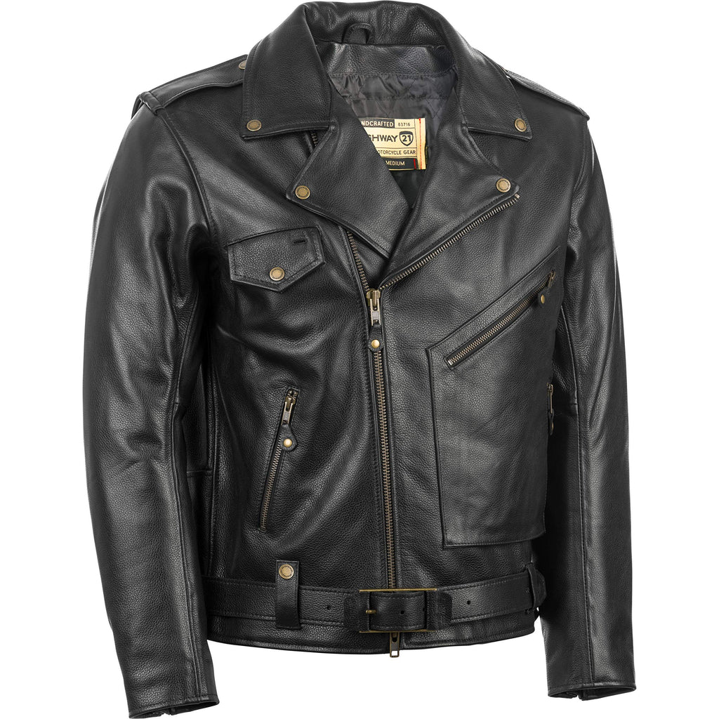 Highway 21 Murtaugh Jacket, Cowhide Leather Riding Gear, Vintage Motorcycle Apparel with Belt, D-Pocket, and Zippers